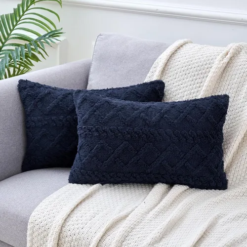 Miniatura 12 de uxcell Juego de 2 fundas de almohada de felpa de lana sintética, fundas de almohada con patrones geométricos, fundas de almohada decorativas