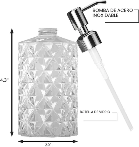 Miniatura 2 de GLADPURE Dispensador de jabón - paquete de 2 dispensadores de jabón de manos de vidrio transparente, 12 onzas de capacidad, con diseño de diamante