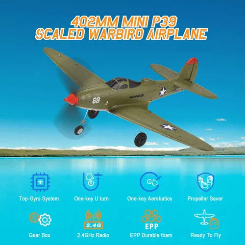 Miniatura 2 de Avión de control remoto RTF 4 canales RC Plane 402MM Wingspan Micro Scaled Warbird con una tecla acrobática aeronave de una tecla giro en U y P39