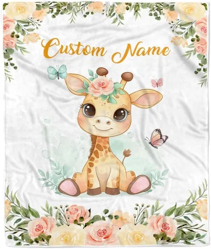 Miniatura 26 de Manta de bebé safari personalizada con nombre personalizado para niñas, hija recién nacida, nieta, sobrina, cumpleaños, manta de forro polar