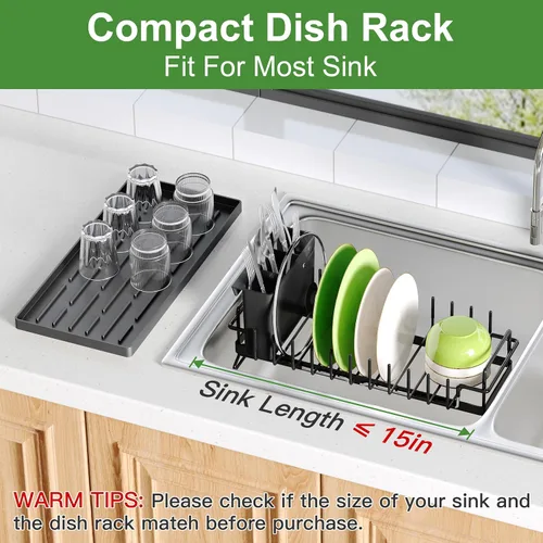 Miniatura 4 de Estante de secado de platos sobre el fregadero, expandible, pequeño, negro, escurridor para secar para la encimera de la cocina, metal de acero