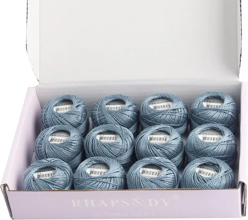 Miniatura 31 de Rhapsody Hilo de algodón perla tamaño 8 hilo de ganchillo Perle 12 bolas Set tejido a mano, bordado, sashiko, punto de cruz, costura, costura, Col. 5