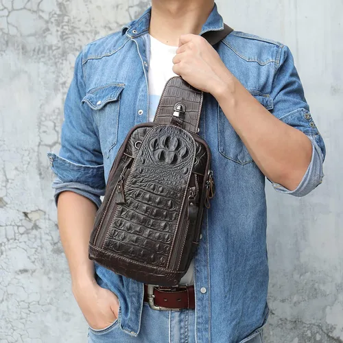 Miniatura 7 de QAZWSXE Bolso cruzado de cuero para hombre, bolso bandolera de hombro, bolsas casuales para el pecho, para viajes, senderismo, mochilas, 11 - café