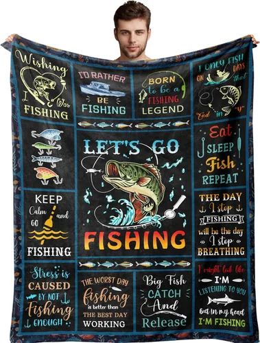 Regalos de pesca para hombres, regalos de pesca para niños y mujeres, manta de regalo para hombres amantes de la pesca con mosca, 60 x 50 pulgadas,