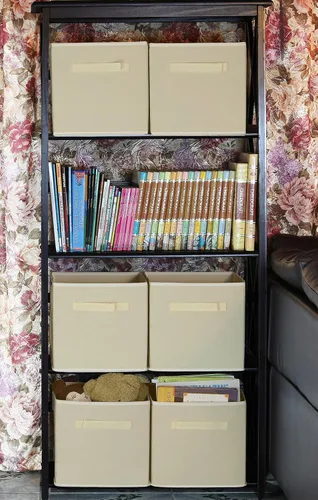 Miniatura 5 de Simple Houseware Contenedores de almacenamiento plegables de 11 pulgadas, color beige, paquete de 6 cubos de tela organizadores para armario