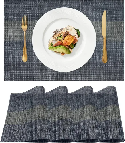 Juego de 4 manteles individuales tejidos de vinilo/plástico, lavables y duraderos, antideslizantes, para decoración de mesa de cocina, comedor, Negro