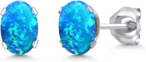 Miniatura 25 de Gem Stone King Oval Stud Earrings For Women Men 925 Sterling Silver Oval 6X4MM Gemstone Birthstone Fine Jewelry for Her Him Mom Dad Wife