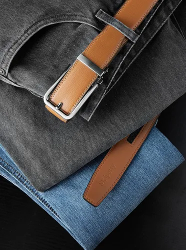 Miniatura 4 de Cinturones de trinquete para hombre, de cuero, cómodo, ajustable, con hebilla deslizante, para hombre, casual, trabajo, jeans, caja de regalo