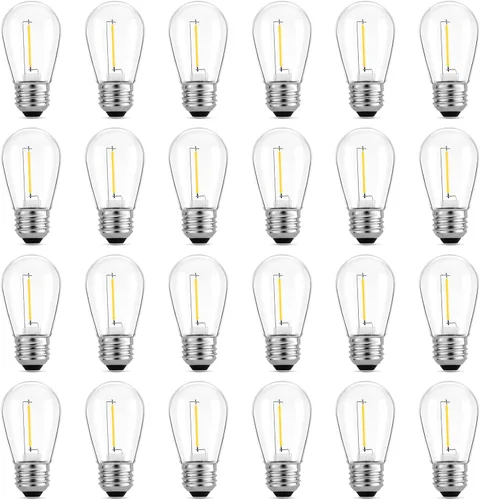 Meconard Paquete de 24 bombillas LED de 1 W para exteriores, S14 de plástico inastillable, estilo vintage Edison, bombillas de repuesto de 1 W, 2200