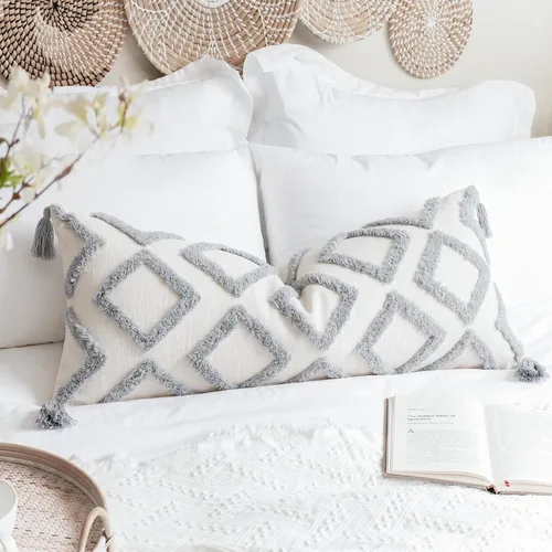 Miniatura 7 de PANOD Funda Decorativa para Almohada Lumbar Extra Larga 14x36 Boho, Funda Extra Suave de Chenilla para Almohada Lumbar con Borla para Cama, Sofá