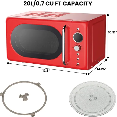Miniatura 6 de Total Chef Horno microondas retro 20L / 0.7 pies cúbicos Inicio rápido y descongelación por peso/tiempo 8 modos de cocción preestablecidos