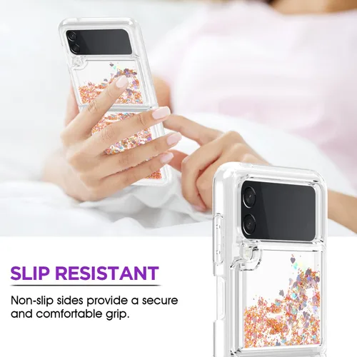 Miniatura 6 de Funda con purpurina para Samsung Z Flip 3, a prueba de golpes, funda de TPU transparente con purpurina líquida para Samsung Z Flip 3 para mujer