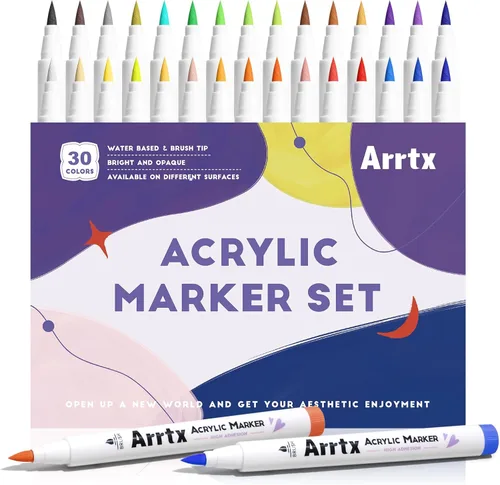 Miniatura 11 de Marcadores acrílicos Arrtx 30A, marcadores de pintura acrílica con punta de pincel para pintura en roca, madera, cerámica, vidrio, lienzo, metal