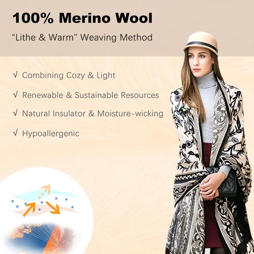 Miniatura 192 de DANA XU Manta de pashmina extragrande 100% de lana merina, bufanda de viaje, bufanda de cachemira para mujer, otoño e invierno, chal de gran