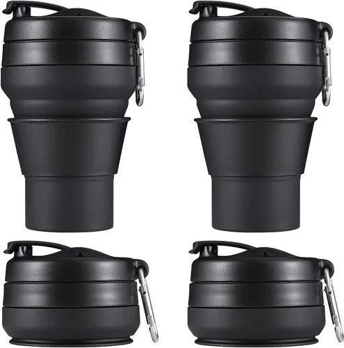 Paquete de 2 tazas de café plegables de silicona de 16 onzas, 16.2 fl oz, a prueba de fugas, botella deportiva portátil con tapas para senderismo,