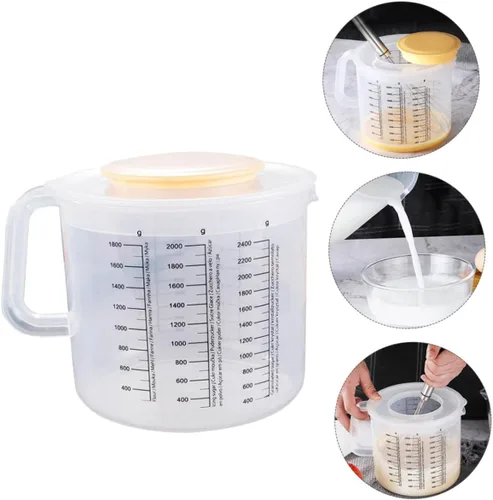 Miniatura 6 de UPKOCH Tazón de mezcla con tapa, tazas de café de plástico con tapas, jarra de agua de plástico, dispensador de mezcla para panqueques, taza
