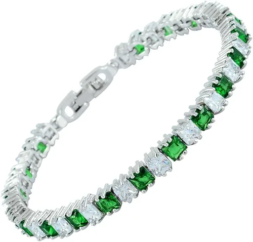 RIZILIA Cubo de hielo Pulsera de tenis chapada en oro blanco de 18 quilates con circonita cúbica multicolor de corte princesa, 7 pulgadas
