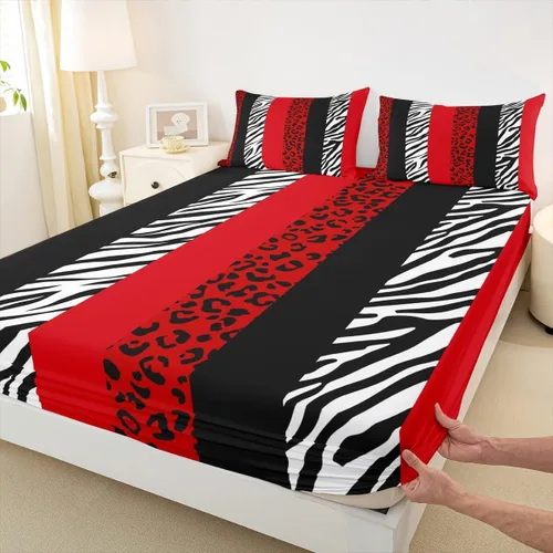 Miniatura 13 de Sábana bajera ajustable para niños, tamaño individual, diseño de cebra y leopardo con purpurina, decoración de habitación para niñas y mujeres, A1