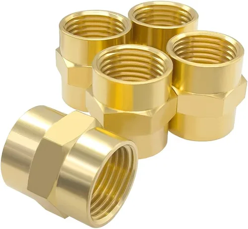 Miniatura 7 de Hooshing 2 unids 1/2 "x 1/2" NPT acoplador hembra de latón sólido hexagonal pezón acoplamiento de tubería
