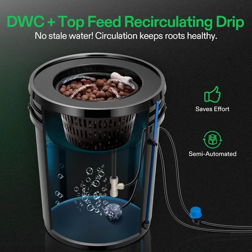 Miniatura 4 de VIVOSUN Sistema de Cultivo Hidropónico DWC con Kit de Goteo Superior, Cultura de Agua Profunda de 5 Galones, Sistema de Goteo Recirculante