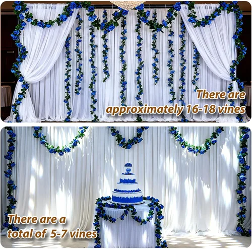 Miniatura 7 de Miracliy 5 guirnaldas de flores azules artificiales de 41 pies, guirnalda floral de primavera falsa para telón de fondo de pared de flores, boda