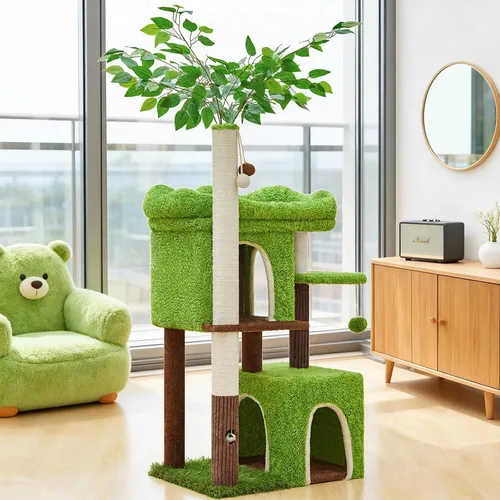 Woochpet Árbol para gatos de 60 pulgadas con poste rascador para gatos en forma de árbol con 2 casas grandes para gatos y cama de percha superior