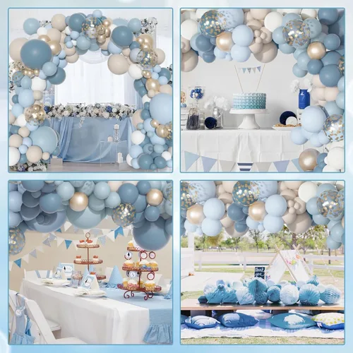 Miniatura 6 de Kit de Guirnalda de Arco de Globos Azul Polvoriento Ouddy Party, Diferentes Tamaños 18 12 10 5 Pulgadas Azul Polvoriento Arena Blanco Azul Bebé