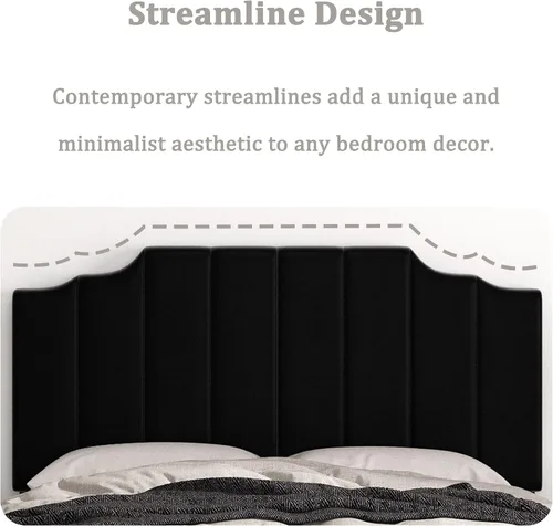 Miniatura 7 de Befurtori Cabecera Solo Tamaño Queen, Cabecera de Terciopelo Montada en Pared Tamaño Queen para Cama Ajustable, Diseño Moderno de Canal Vertical
