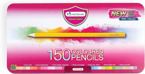 MASTERART Lápices de colores 150 colores con tonos pastel, neón y metálicos, incluyendo licuadora y sacapuntas en el juego, para colorear para niños