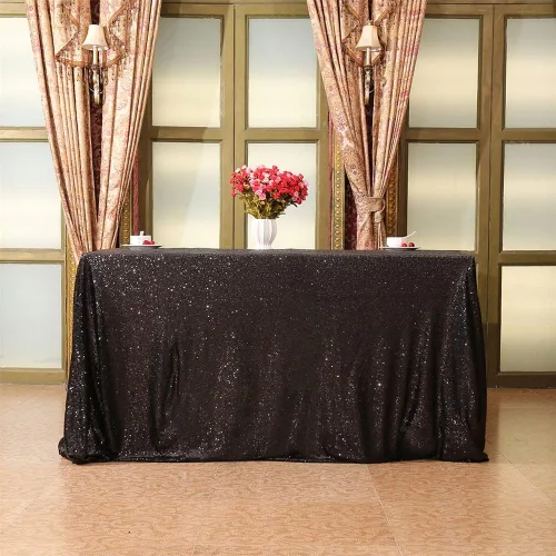 Miniatura 8 de Mantel cuadrado de lentejuelas negro brillante de Eternal Beauty, para decoración de bodas, fiestas, cumpleaños, baby shower, Navidad, 48"x48