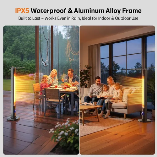 Miniatura 4 de Calentador eléctrico para patio al aire libre, calentador de torre infrarrojo de 42 pulgadas de 1500 W con 9 ajustes de calor y temporizador de 9