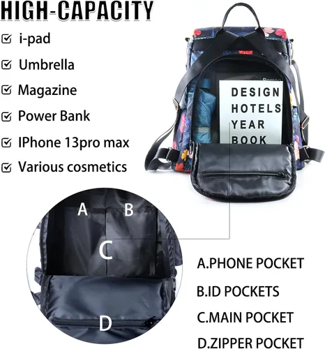 Miniatura 5 de Mochila para mujer, impermeable, de nailon, antirrobo, diseño de moda, grande, 15 pulgadas, convertible