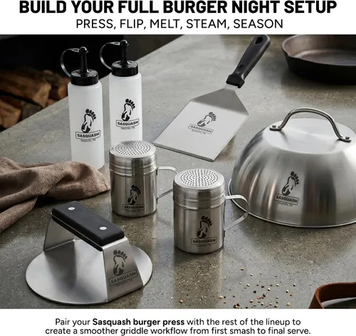 Miniatura 7 de Burger Iron Smash - Prensa para hamburguesas de 6 pulgadas, acero inoxidable, fondo plano redondo, herramienta para triturar hamburguesas, ideal