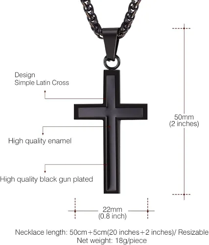 Miniatura 6 de U7 Simple Cross Necklace for Men Women, Stainless Steel Silver Black Gold Latin Cross Pendant Necklaces, Custom Engravable, Length 22-24 Inches