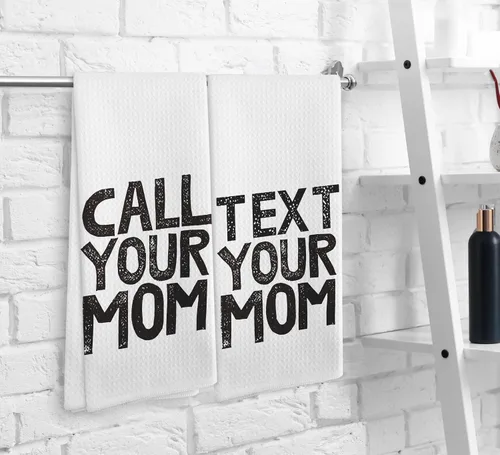 Miniatura 6 de Juego de 2 toallas de baño con texto en inglés "Call Your Mom" con texto en inglés "Call Your Mom", para dormitorio universitario, regalos de Blanco