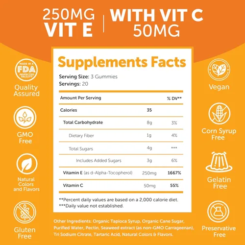 Miniatura 6 de Lunakai Paquete de gomitas de vitamina B12 y vitamina E – Gomitas de 3000 mcg para adultos, apoyo energético y salud ósea, 250 mg 1000 iu