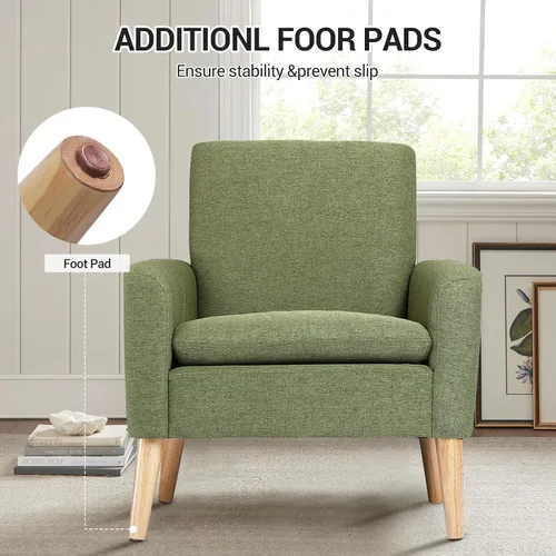 Miniatura 6 de Silla de Acento de Mediados de Siglo, Sillón Tapizado de Lino Verde para Sala de Estar o Dormitorio, Cómoda Silla de Sofá Moderna para Habitación