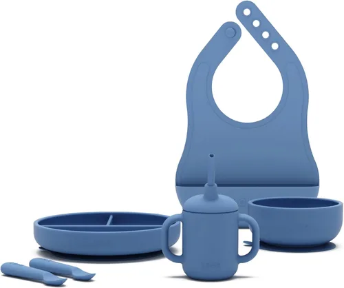 Lalo First Bites - Juego de alimentación de silicona para bebés, suministros de destete para bebés, silicona no tóxica, incluye 1 babero, 2