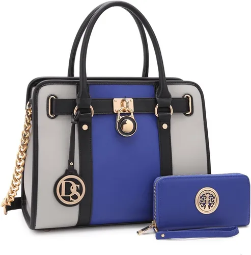 Miniatura 55 de Dasein Bolsos de mano de dos tonos para mujer, bolsos de hombro de cuero vegano, bolsa grande con cartera a juego
