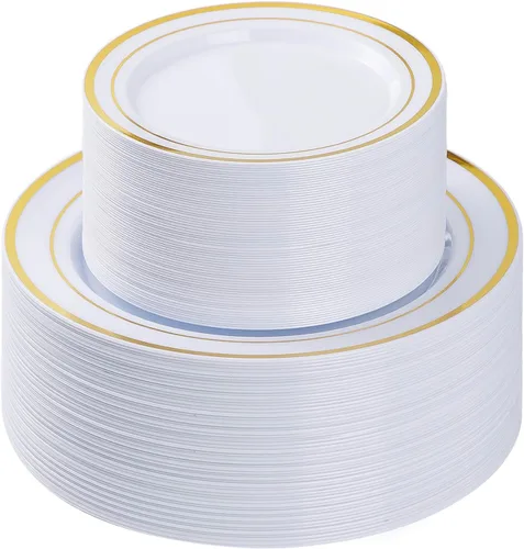 Miniatura 14 de BESTVIP 100 piezas de plato de plástico transparente, platos desechables para fiesta con 50 platos para cena y 50 platos para postre, plato de Claro