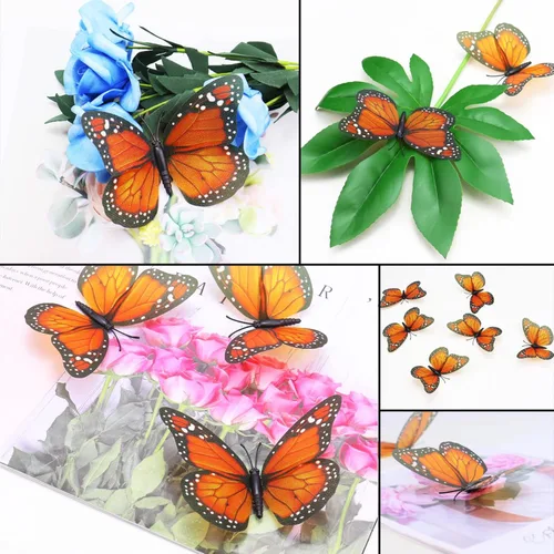 Miniatura 4 de AQUEENLY 24 piezas de mariposas monarca, mariposas naranjas para manualidades, mariposas falsas de primera calidad, decoración de pared