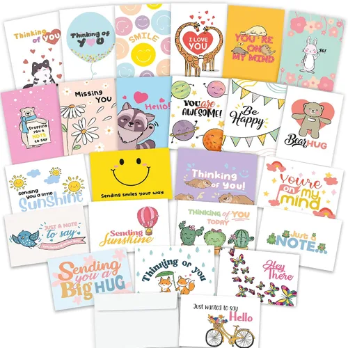 Thinking of You Tarjetas con sobres, 24 tarjetas de felicitación de género neutro con 24 diseños únicos, desplegadas de 8.3 x 5.8 pulgadas, plegadas