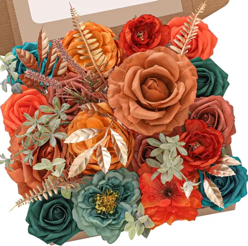 Miniatura 17 de Serwalin 2 Piezas Flores Artificiales Blancas Rosas Falsas Flores de Espuma de Seda Juego de Caja para Manualidades DIY Ramos de Pastel de Boda Un