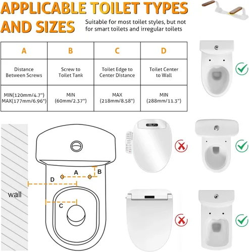 Miniatura 9 de WICHEMI - Rieles de seguridad de inodoro para personas mayores, rieles de inodoro ajustables para discapacitados con asas de madera plegables
