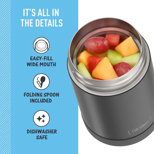 Miniatura 4 de THERMOS FUNTAINER - Tarro de alimentos aislado de 16 onzas, termo para alimentos apto para niños con cuchara plegable, color carbón mate