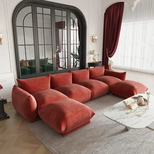 Miniatura 12 de JACH Otomana Cómoda de Estilo Moderno de Mediados de Siglo, Reposapiés de Sofá de Chenilla con Cojín Grueso, Muebles Taburete de 26" para Espacios