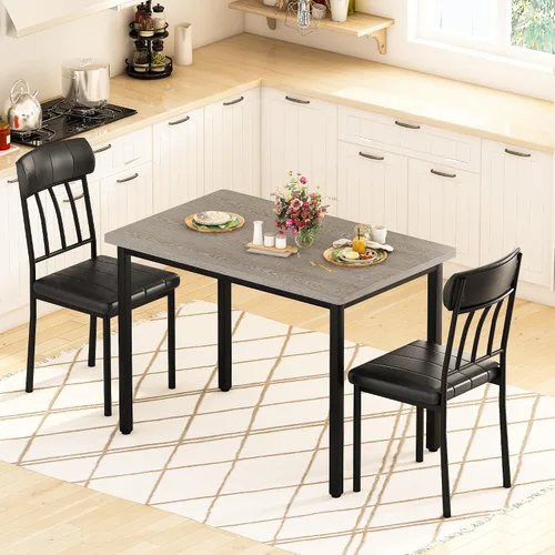 Miniatura 3 de AWQM Juego de Mesa de Comedor de 3 Piezas para 2, Pequeña Mesa de Cocina Industrial y 2 Sillas, Juego de Mesa de Desayuno de Cocina, Juego de Mesa