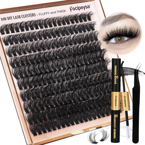 Miniatura 19 de Focipeysa Kit de extensión de pestañas gruesas de volumen completo, kit de extensión de pestañas 40P, kit de extensión de pestañas con pegamento