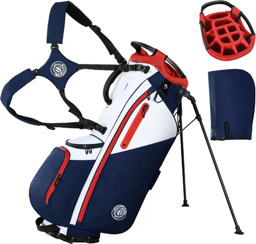 Miniatura 12 de Bolsa de golf con soporte de 14 vías, bolsas de golf ligeras para hombres y mujeres con soporte, doble correa ergonómica acolchada, divisores