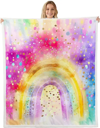 Miniatura 23 de Manta de franela arcoíris para todas las estaciones, colorida manta de cama con diseño de estrellas, luna y cielo para decoración de habitaciones
